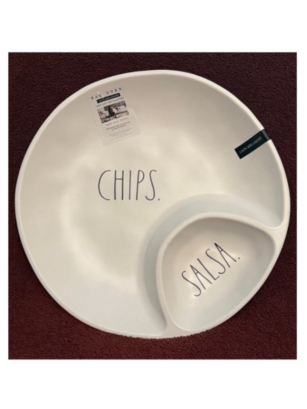 Rae Dunn nwt Chips & Salsa Divided Serving Platter melamine